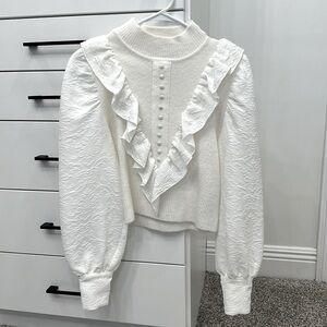 Zara mixed media button down sweater. Color: ivory. Size: small.